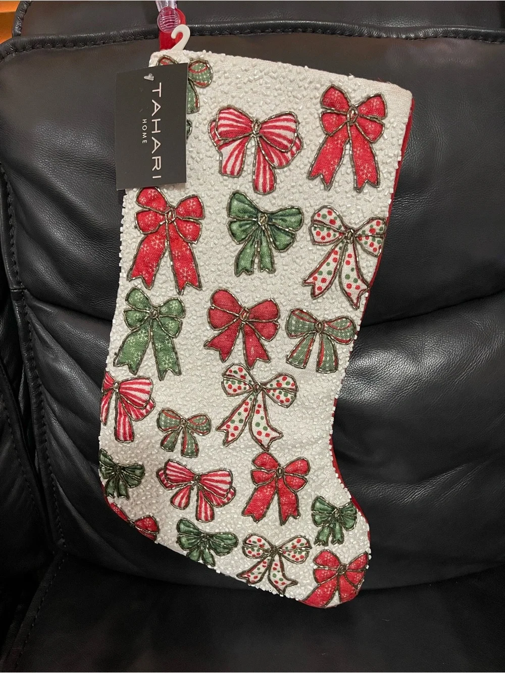 Tahari Red and Green Bow Holiday Stocking